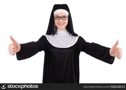 Young nun isolated on the white background