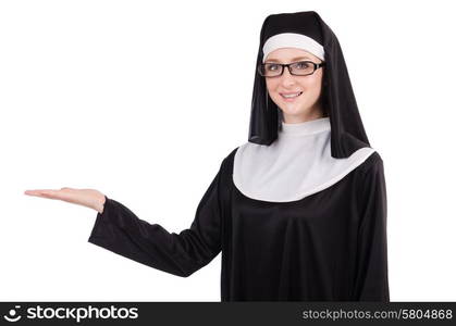 Young nun isolated on the white background