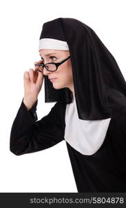 Young nun isolated on the white background