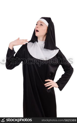 Young nun isolated on the white background