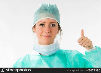 young nurse just after operation in surgery