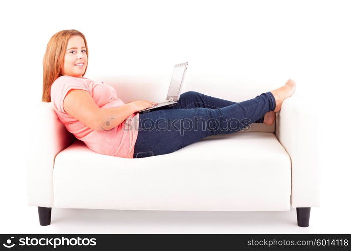 Young overweighted woman relaxing at home