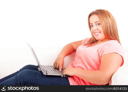 Young overweighted woman relaxing at home