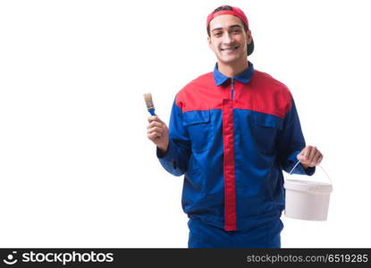 Young painter contractor isolated on white background
