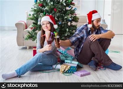 Young pair in conflict situation during christmas night