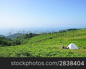 young people camping in the nature