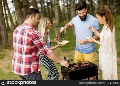 Young people enjoying barbecue party in the nature