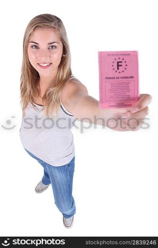 Young person showing driving licence