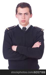 Young pilot isolated on the white