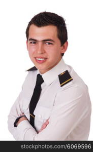 Young pilot isolated on the white