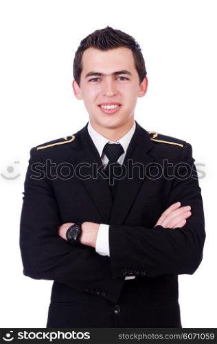 Young pilot isolated on the white