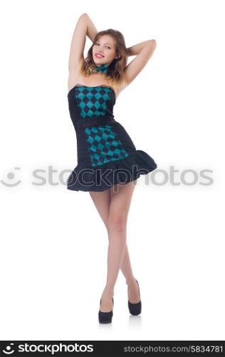 Young pretty dancing woman isolated on white