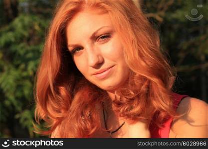 Young pretty red hair woman outdoor fashion autumn portrait