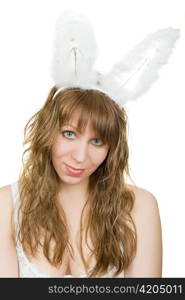 Young pretty sexy bunny-girl isolated on a white background