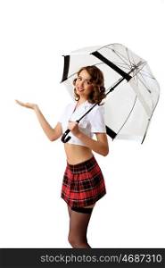 Young pretty woman dressed in retro style with umbrella