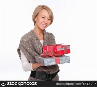 young pretty woman holding a present box