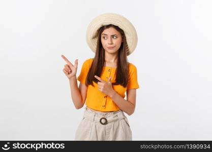 young pretty woman looking unhappy and stressed, suicide gesture making gun sign with hand, pointing to copy space. young pretty woman looking unhappy and stressed, suicide gesture making gun sign with hand, pointing to copy space.