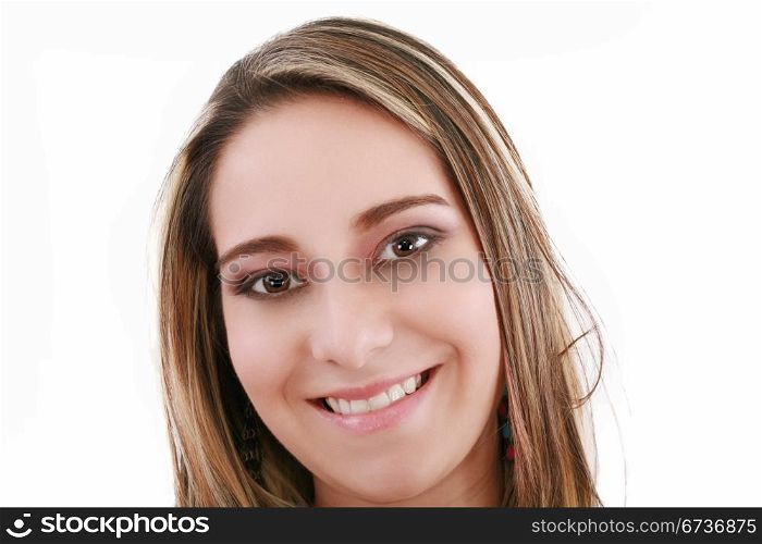 young pretty woman on a white background
