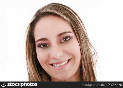 young pretty woman on a white background