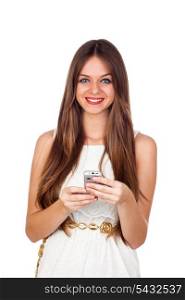 Young Pretty Woman Using a Mobile Phone Isolated on White