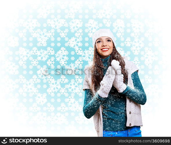 Young pretty woman with lomng hair wearing warm pullover