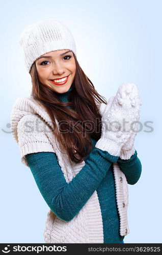 Young pretty woman with lomng hair wearing warm pullover