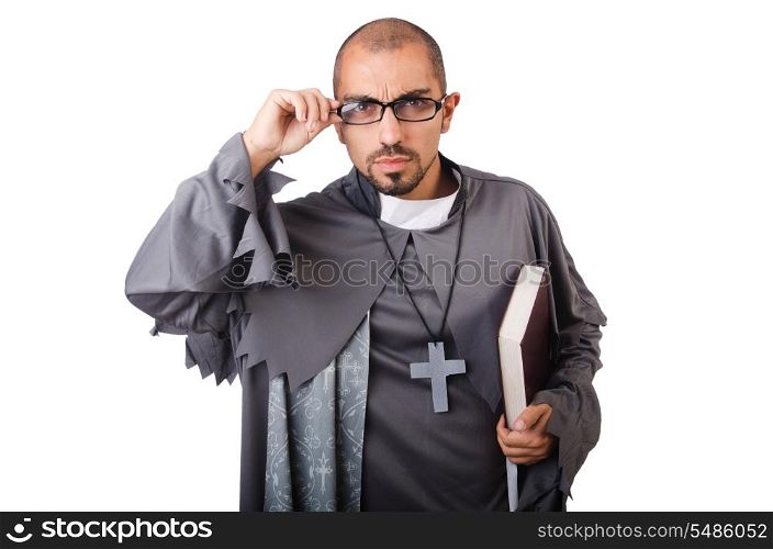 Young priest isolated on the white