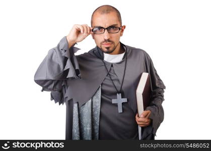 Young priest isolated on the white