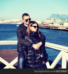 Young romantic couple at the beach