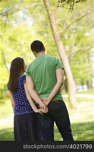 Young romantic couple in a park