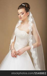 Young Romantic Newlywed with White Veil in Reverie