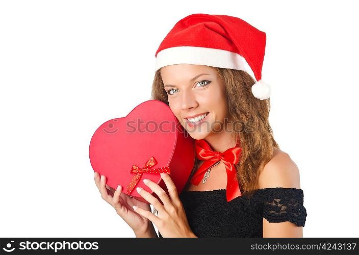 Young santa with giftbox on white