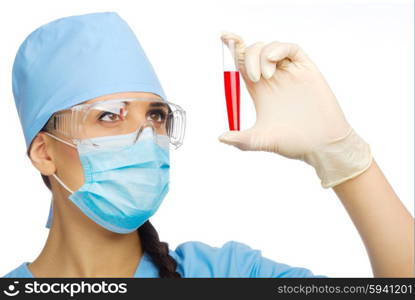 Young scientist with vial isolated