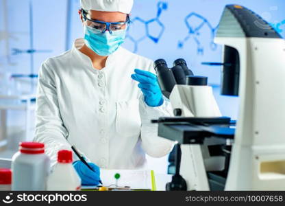 Young scientist working in her lab  