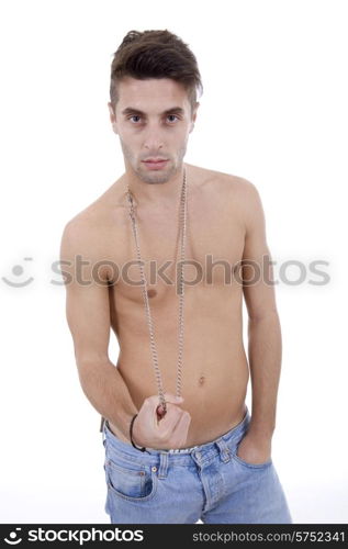 young sensual man on a white background