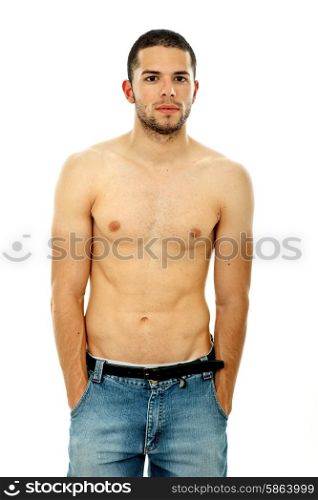 Young sensual man on a white background