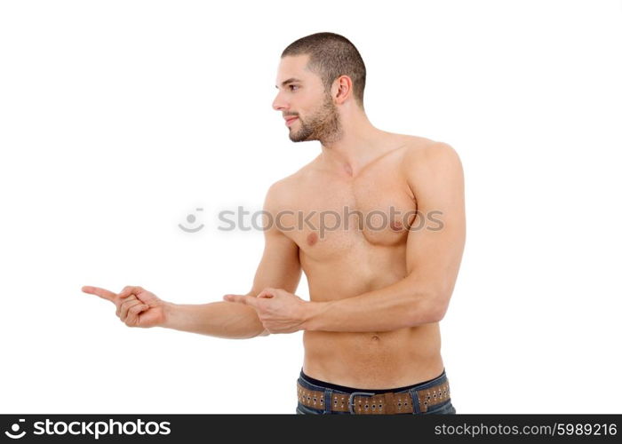 young sensual man on a white background