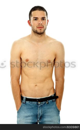 Young sensual man on a white background