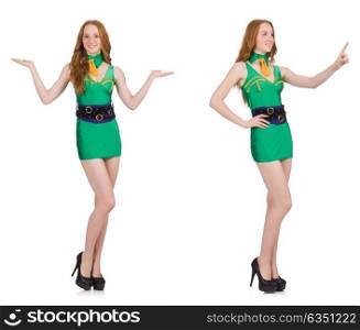 Young sexy girl in green dress isolated on white