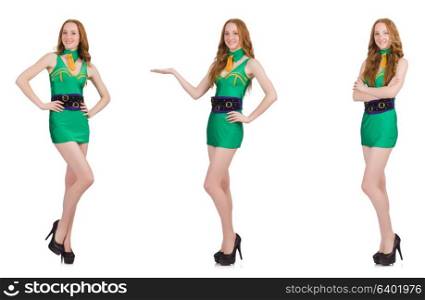 Young sexy girl in green dress isolated on white