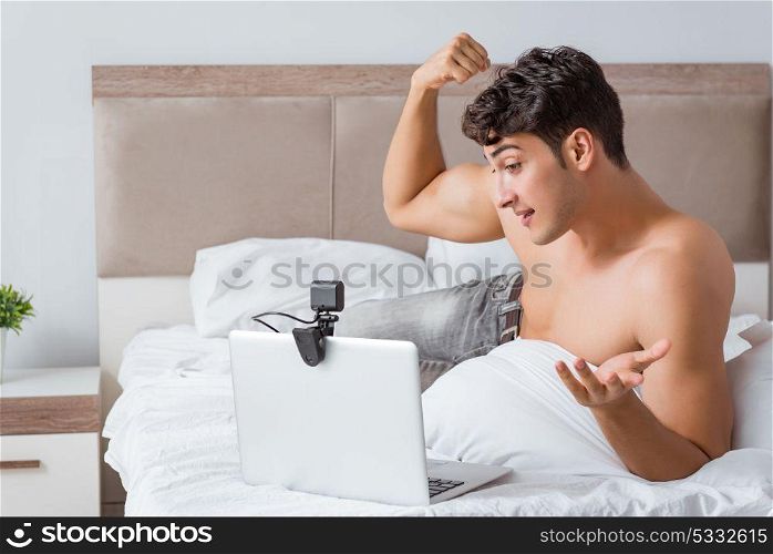 Young sexy man in online dating concept