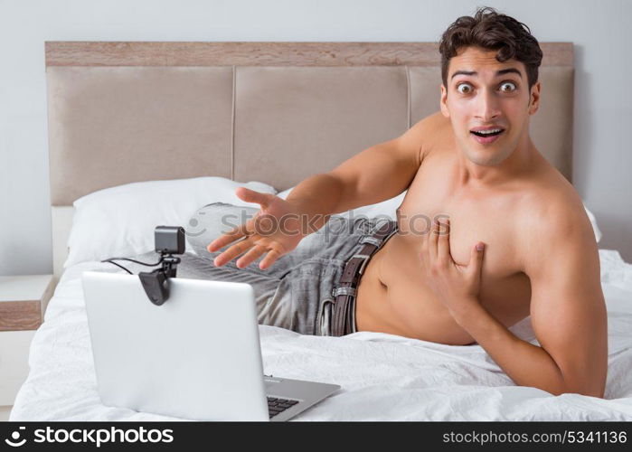 Young sexy man in online dating concept