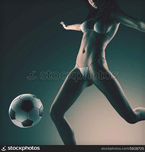 Young sexy woman football player