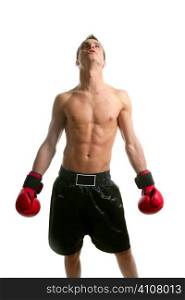 Young shaped man boxing, isolated studio shot