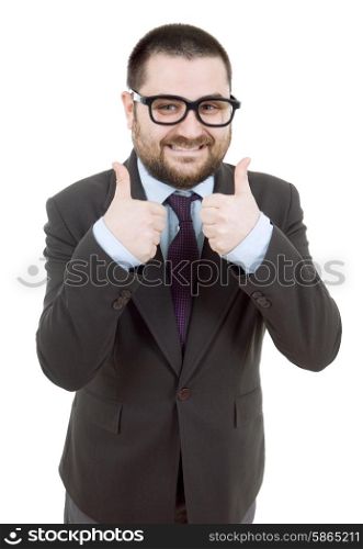 young silly business man going thumbs up