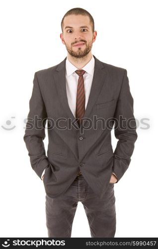 young silly business man, isolated on white