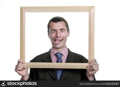 young silly business man portrait inside a frame