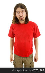 young silly casual man portrait in a white background