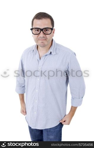young silly casual man portrait, isolated on white