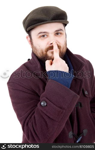 young silly man portrait, isolated on white